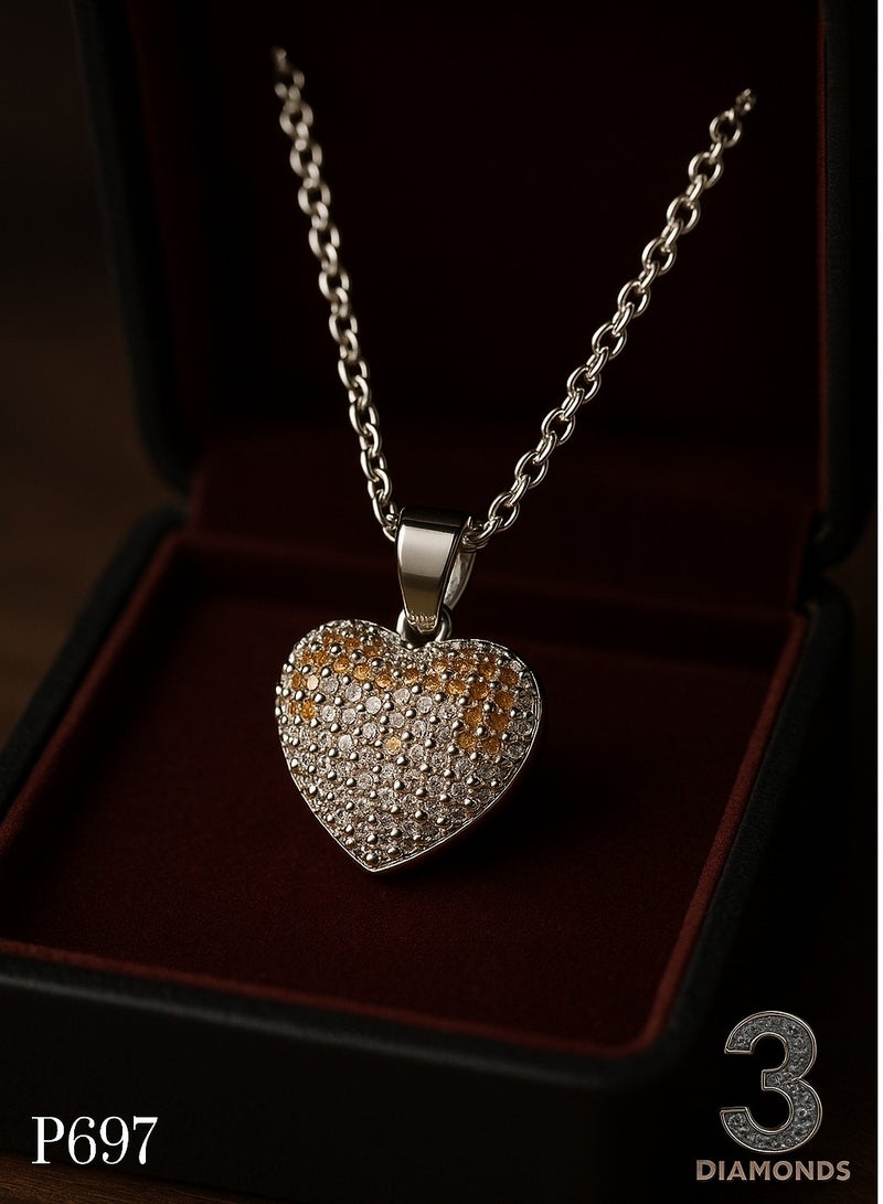 3Diamonds Platinum Plated Brown Heart Pendant Necklace – Classy Jewelry for Women - Image 2