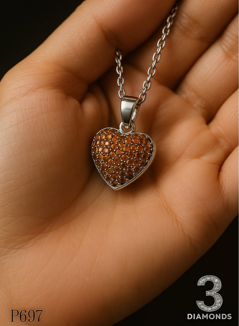 3Diamonds Platinum Plated Brown Heart Pendant Necklace – Classy Jewelry for Women - Image 3