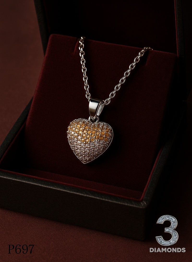 3Diamonds Platinum Plated Brown Heart Pendant Necklace – Classy Jewelry for Women - Image 1