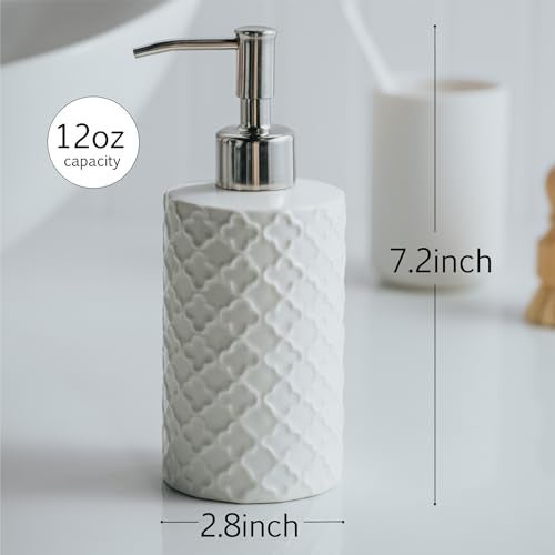 MIKIGEY Ceramic Soap Dispenser with Pump, Hand and Liquid Soap Dispenser Rust Proof, for Bathroom and Kitchen, White - Image 3