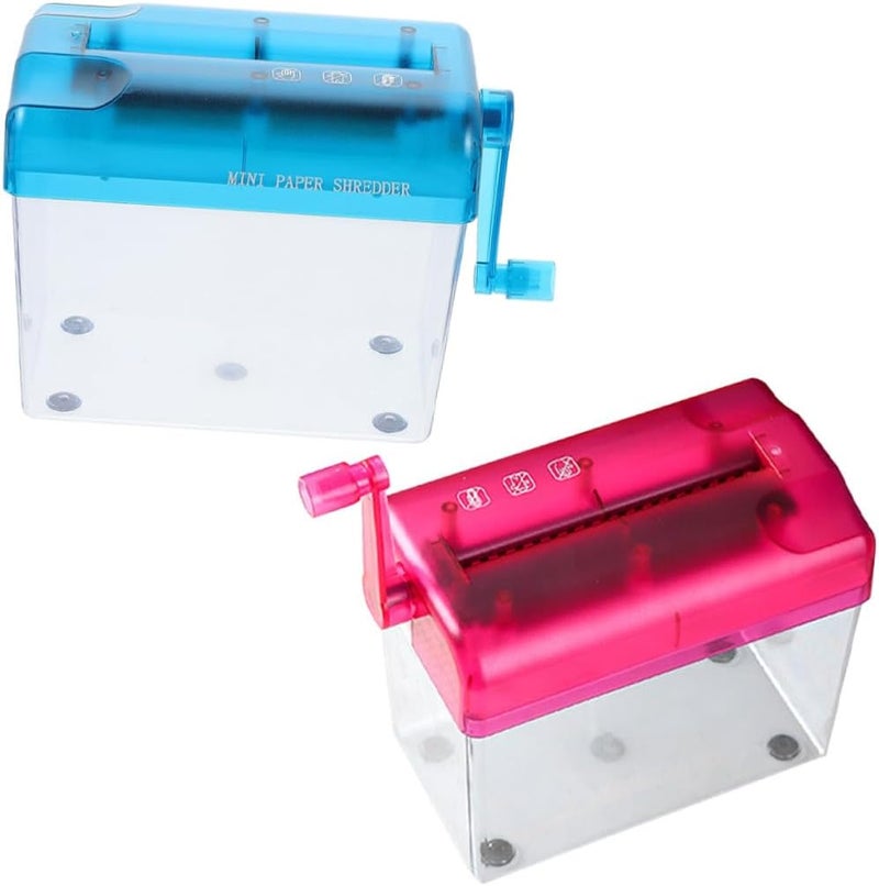 Beavorty 2pcs Manual Handheld Paper Shredder Mini Portable Desktop Paper Shredder for Home Office Documents with Hand Crank in Pink and Blue - Image 1
