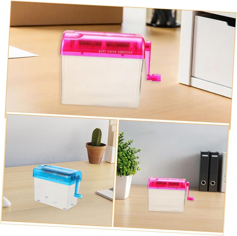 Beavorty 2pcs Manual Handheld Paper Shredder Mini Portable Desktop Paper Shredder for Home Office Documents with Hand Crank in Pink and Blue - Image 3
