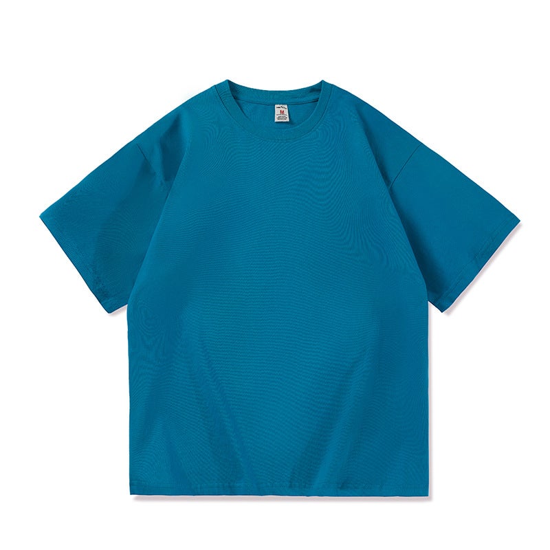 Wholesale fashion brand Klein blue summer popular loose plus size couple solid color cotton short sleeve T-shirt - Image 1