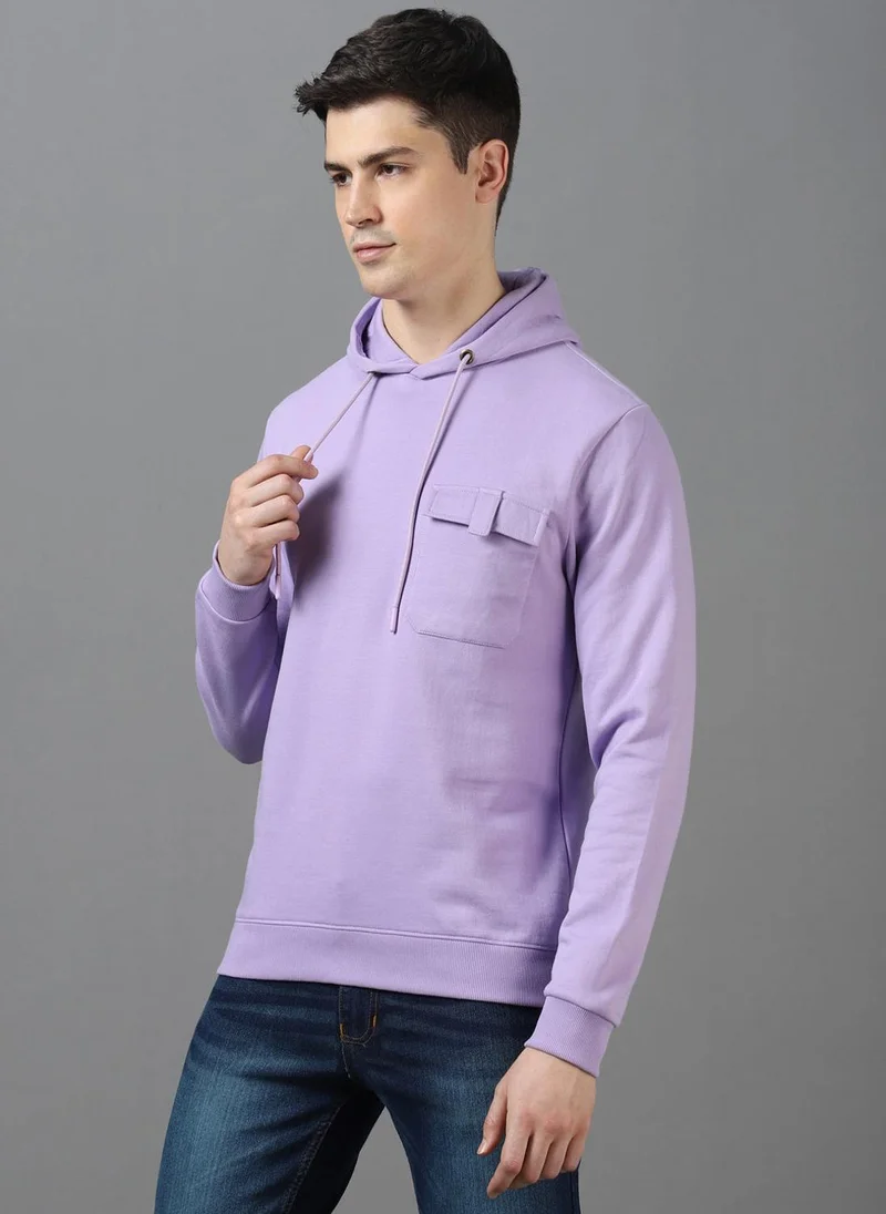 Urbano Fashion Men's Purple Cotton Solid Hooded Neck Sweatshirt