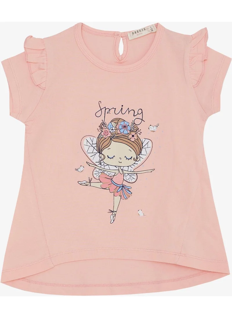 بريز Girl's T-Shirt Spring Themed Ballerina Girl Printed 1.5-5 Years, Salmon
