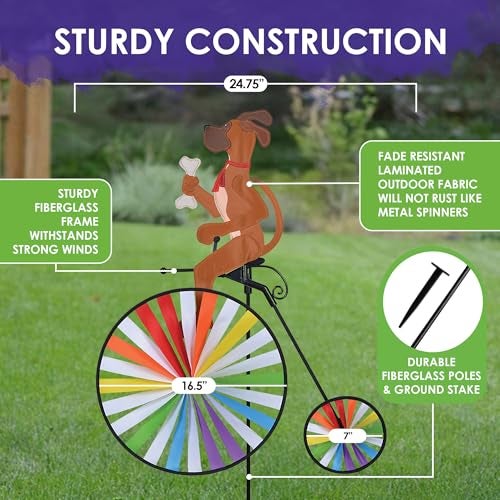 Premier Kites High Wheel Bike Spinner Dog – Charming Canine Design, Weather-Resistant Outdoor Decor, Durable & Lightweight for Patios, Yards, and Gardens - Eye-Catching Wind Spinner with Rotating Wheels - Image 3