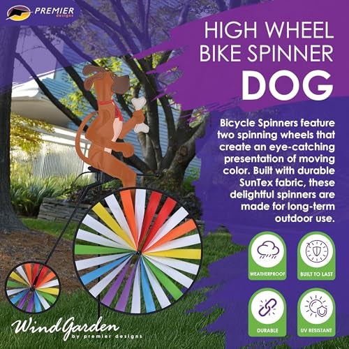 Premier Kites High Wheel Bike Spinner Dog – Charming Canine Design, Weather-Resistant Outdoor Decor, Durable & Lightweight for Patios, Yards, and Gardens - Eye-Catching Wind Spinner with Rotating Wheels - Image 2