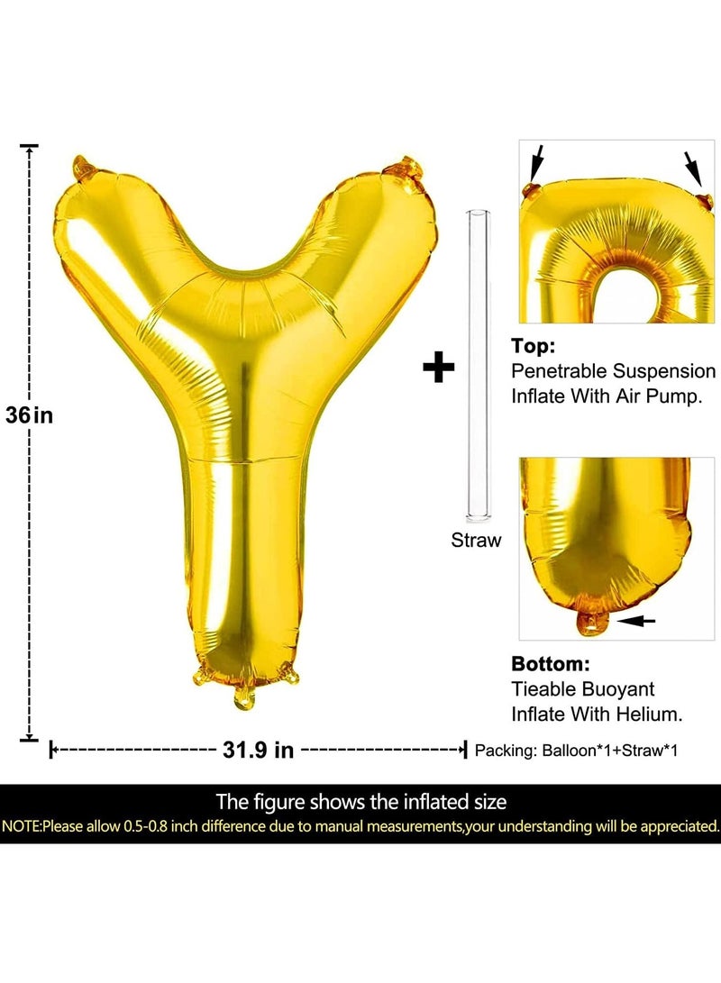 جولد إيدج بالونات هيليوم ذهبية عملاقة مقاس 32 بوصة على شكل حرف Y من رقائق معدنية، بالون مايلر كبير واحد، مستلزمات زينة حفلات أعياد الميلاد وحفلات استقبال المولود (ذهبي Y) - Image 3