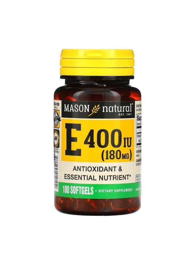 Mason Natural Vitamin E 180 mg 400 IU 100 Softgels  - Image 1