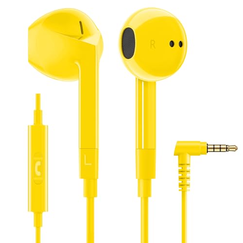 LUDOS FEROX Wired Earbuds in-Ear Headphones, 5 Years Warranty, Earphones with Microphone, Noise Isolation Corded for 3.5mm Jack Ear Buds for iPhone, Samsung, Laptop, Kids, School Students - Yellow - Image 1