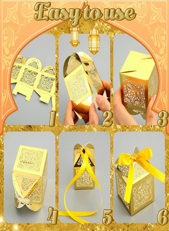 ReliThick 50 Pcs Ramadan Eid Mubarak Candy Box Set Ramadan Gift Boxes with Ribbons Muslim Party Favor Boxes Paper Thank You Gift Box for Eid Islamic Party Birthday Decorations(Star) - Image 3
