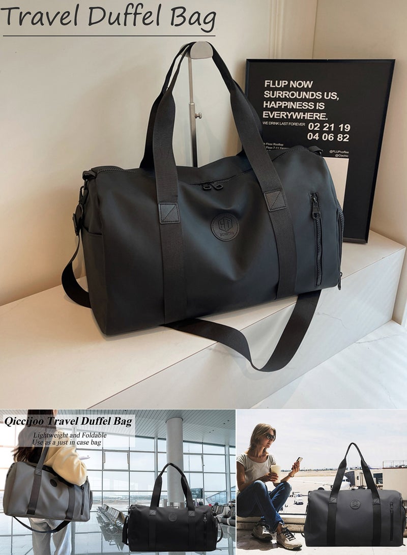 Qiccijoo Travel Duffel Bag Carry on Bag with Shoes Compartment and Wet Pocket for Men Women,35L Weekend Overnight Bag Sports Gym Bag(Black) - Image 3