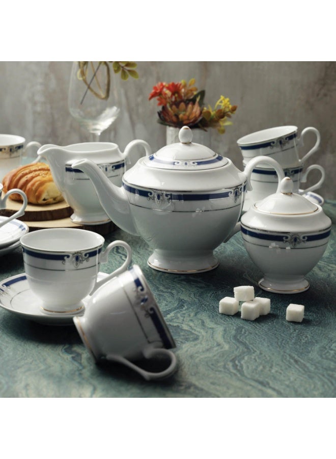 Peggy Oliver Miami Collection 17 Pcs Tea Set | Blue And Platinum Plated Pattern | Elegant Set for Serving & Gifting - Image 5