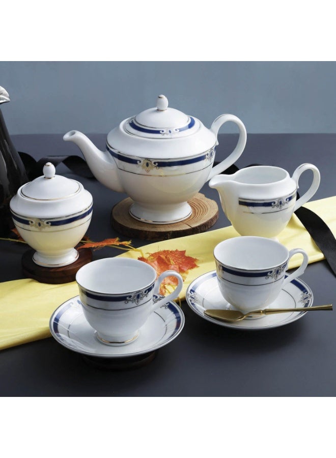 Peggy Oliver Miami Collection 17 Pcs Tea Set | Blue And Platinum Plated Pattern | Elegant Set for Serving & Gifting - Image 3
