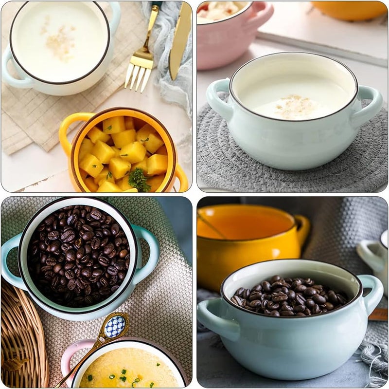 Bowls French Onion Soup Bowls Ceramic Soup Pot, Soup French Onion Bowl Dessert Pudding Bowl with Double Handles for Home Kitchen (Blue) French Onion Soup Ramen - Image 4