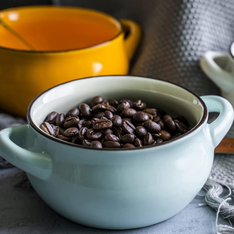 Bowls French Onion Soup Bowls Ceramic Soup Pot, Soup French Onion Bowl Dessert Pudding Bowl with Double Handles for Home Kitchen (Blue) French Onion Soup Ramen - Image 3