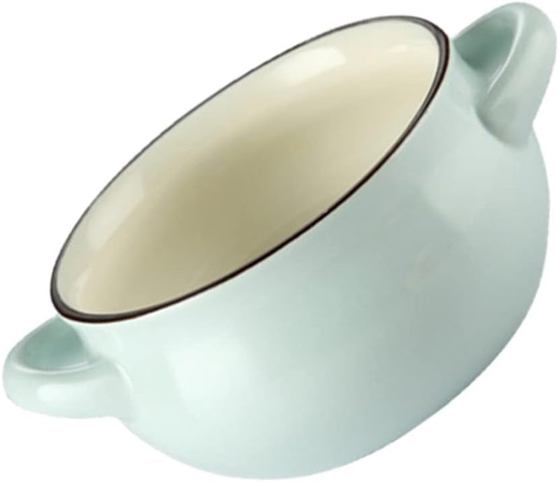 Bowls French Onion Soup Bowls Ceramic Soup Pot, Soup French Onion Bowl Dessert Pudding Bowl with Double Handles for Home Kitchen (Blue) French Onion Soup Ramen - Image 1