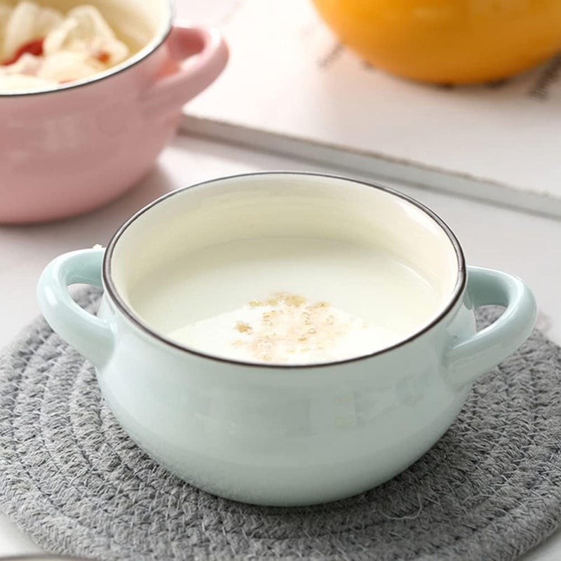 Bowls French Onion Soup Bowls Ceramic Soup Pot, Soup French Onion Bowl Dessert Pudding Bowl with Double Handles for Home Kitchen (Blue) French Onion Soup Ramen - Image 2