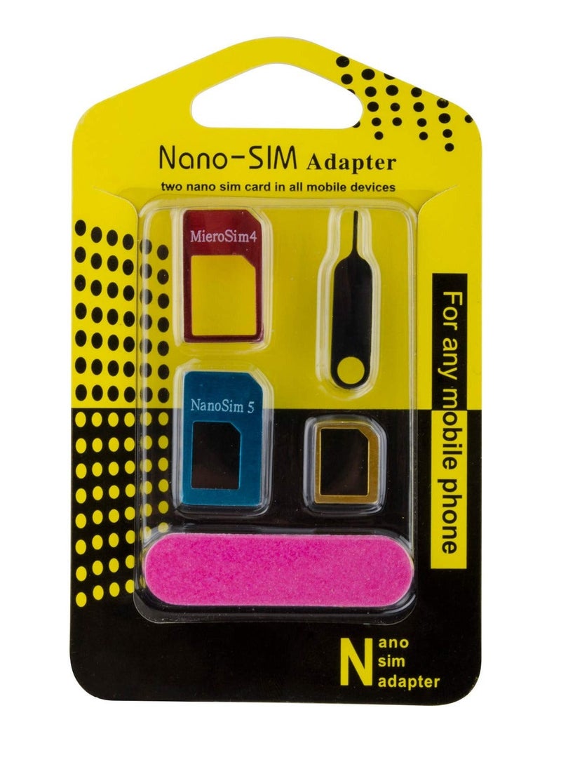 Generic - 5 in 1 SIM Card Adapter Kit Nano Micro Standard Converter Kit Nano to Micro Adapter with Sim Eject Pin Needle - Image 1