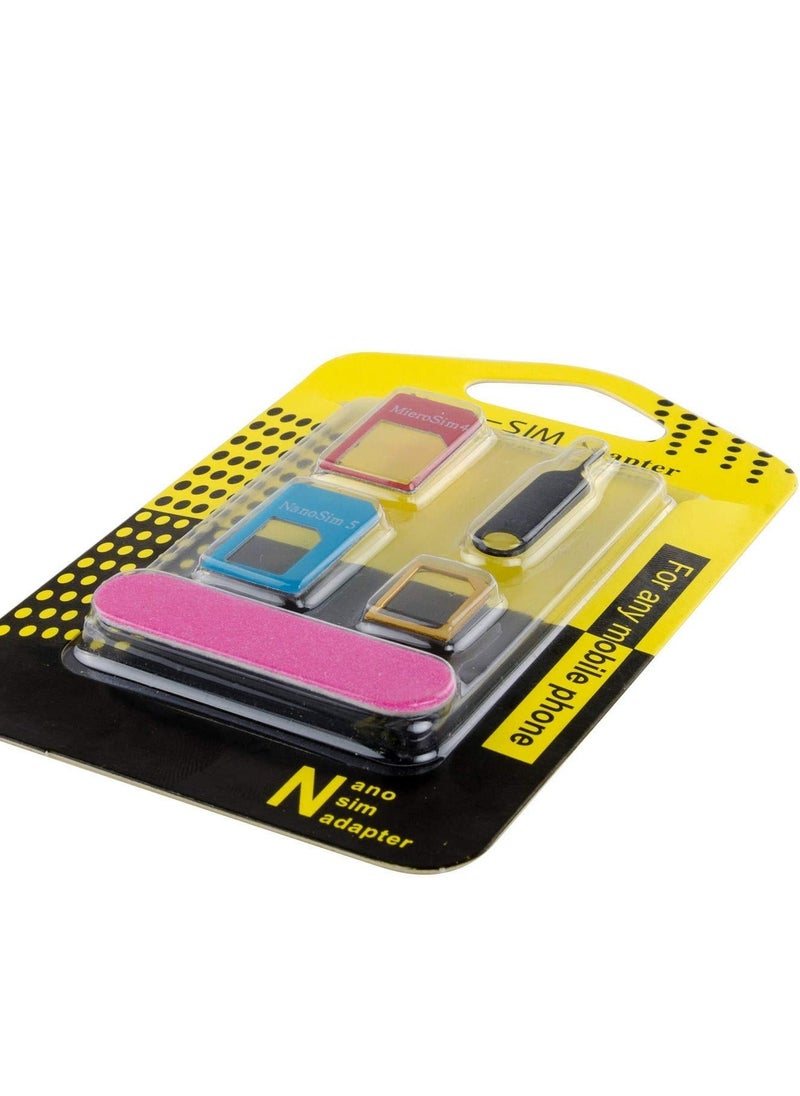 Generic - 5 in 1 SIM Card Adapter Kit Nano Micro Standard Converter Kit Nano to Micro Adapter with Sim Eject Pin Needle - Image 1