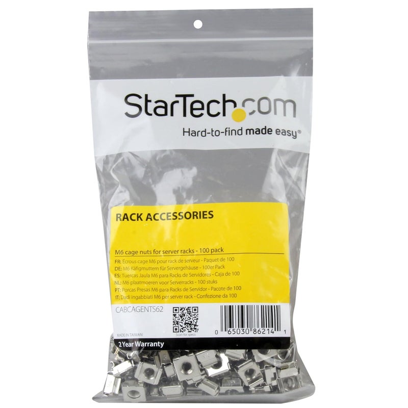 StarTech.com صواميل قفص M6 - عبوة 100 قطعة - صواميل قفص تثبيت M6 لرف الخادم والخزانة، متوافقة مع TAA (CABCAGENTS62) - Image 2
