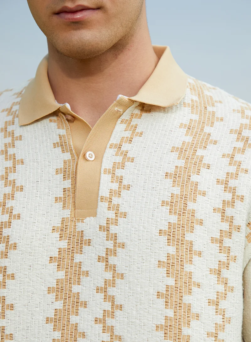 كامبوس سوترا Men's Buff Beige & Cream White Indie-Block Polo T-Shirt