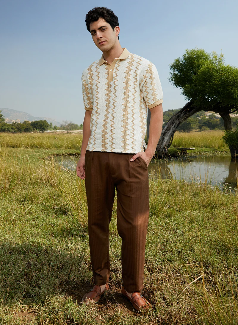 كامبوس سوترا Men's Buff Beige & Cream White Indie-Block Polo T-Shirt