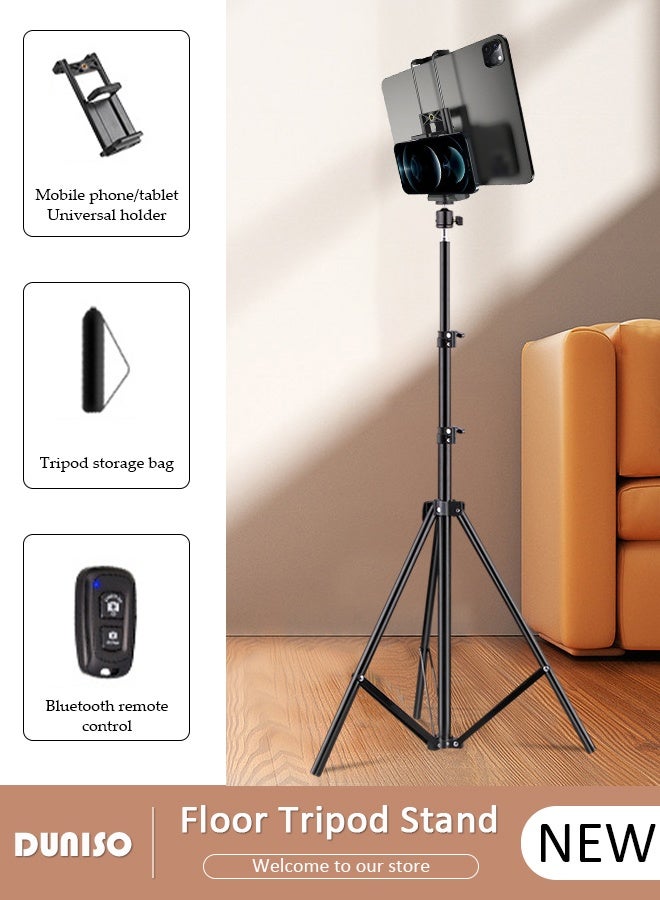 DUNISO Tripod Tablet Floor Stand Portable Phone Tripod Stand Holder with Height Adjustable 360° Rotating Portable iPad Stand Holder Foldable Tablet Holder Mount for All Phones and Tablets - Image 1