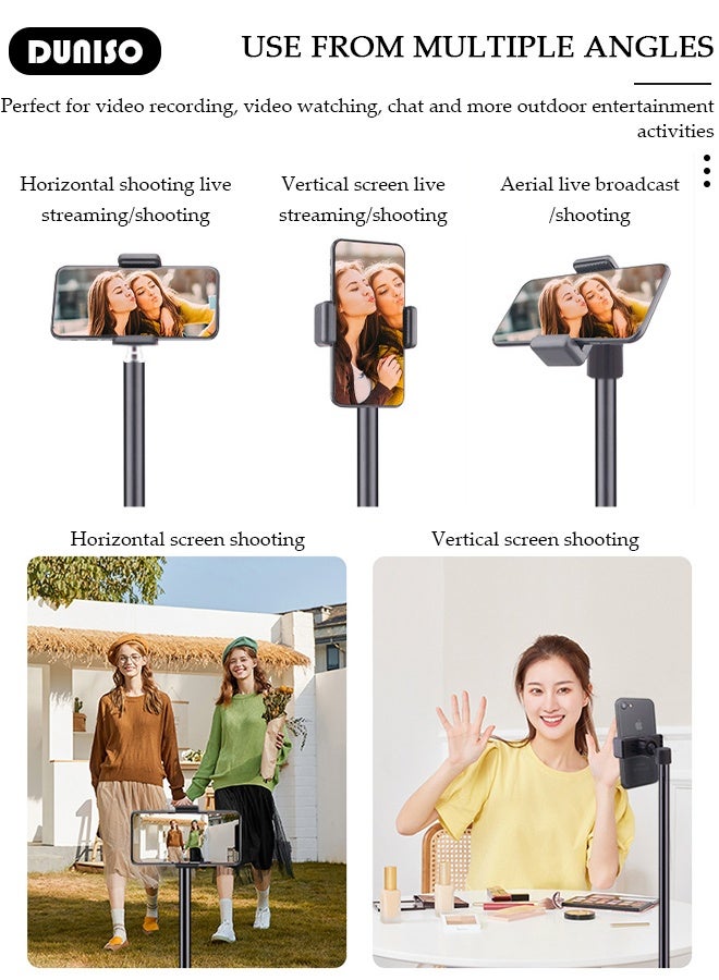 DUNISO Tripod Tablet Floor Stand Portable Phone Tripod Stand Holder with Height Adjustable 360° Rotating Portable iPad Stand Holder Foldable Tablet Holder Mount for All Phones and Tablets - Image 4