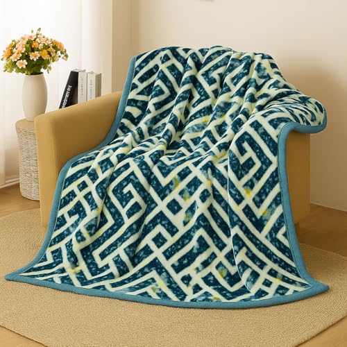 Nivasam Peach Semi Cloudy Blanket Single Bed (82 x 56 inch) – Ultra Soft & Lightweight – 1.3 kg Winter Blanket (Blue Horizon Maze) - Image 3