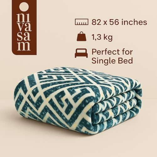 Nivasam Peach Semi Cloudy Blanket Single Bed (82 x 56 inch) – Ultra Soft & Lightweight – 1.3 kg Winter Blanket (Blue Horizon Maze) - Image 2