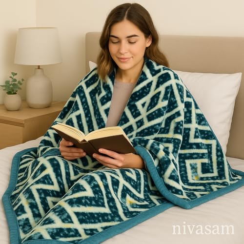 Nivasam Peach Semi Cloudy Blanket Single Bed (82 x 56 inch) – Ultra Soft & Lightweight – 1.3 kg Winter Blanket (Blue Horizon Maze) - Image 5