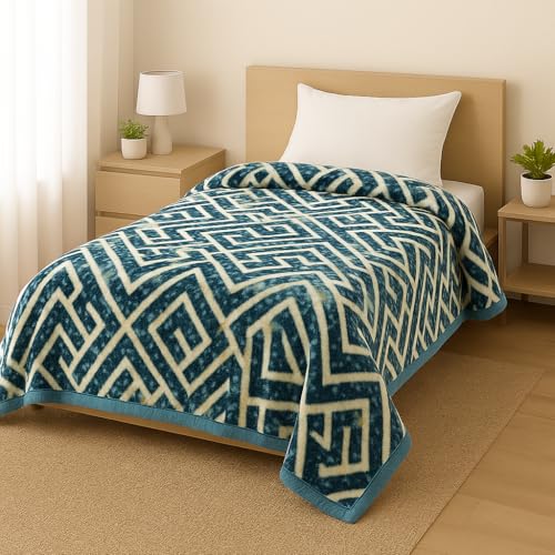 Nivasam Peach Semi Cloudy Blanket Single Bed (82 x 56 inch) – Ultra Soft & Lightweight – 1.3 kg Winter Blanket (Blue Horizon Maze) - Image 1
