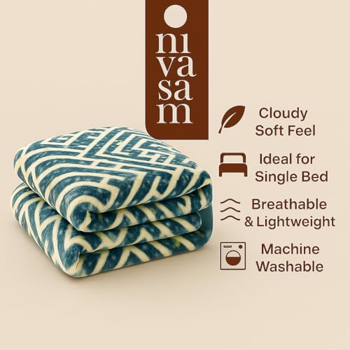 Nivasam Peach Semi Cloudy Blanket Single Bed (82 x 56 inch) – Ultra Soft & Lightweight – 1.3 kg Winter Blanket (Blue Horizon Maze) - Image 4