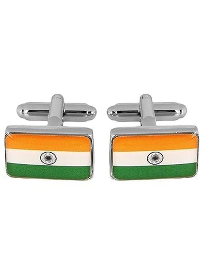 Cufflinks Button Flag Gold,Colour And Green, Orange, White, And Cufflink for Men Whit Gift Box (Premium Indian National Flag Lapel Pin)