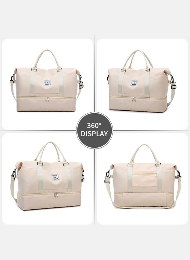 SHABILI Women Nylon Large Capacity Sports Tourist Trolley Bag Shoulder Bag and Crossbody Bag ， Ladies Multi-pocket Tote Bag with Wet and Dry Separation, Suitable Travel, Commuting and Daily use（Beige） - Image 4