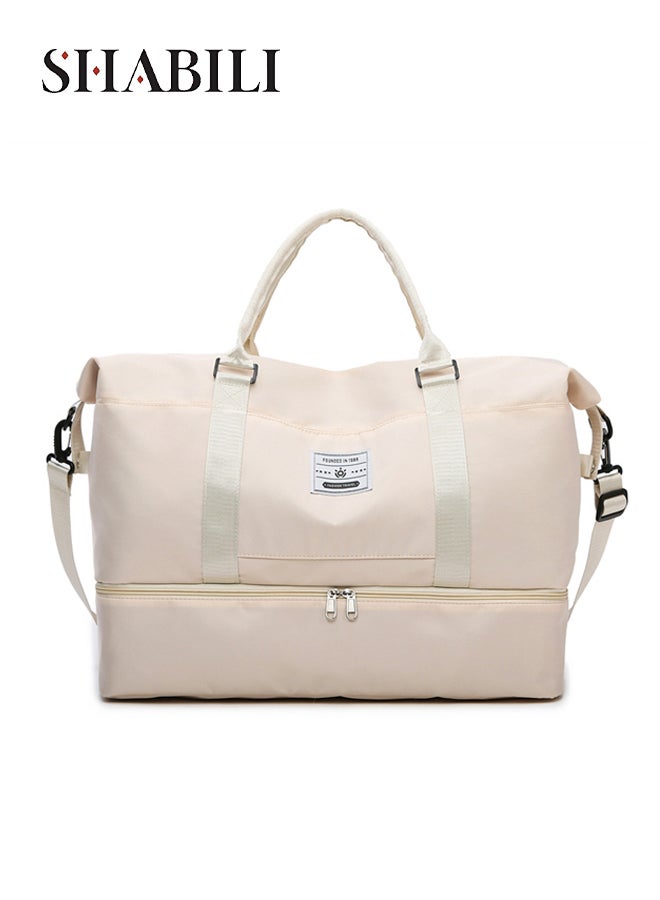 SHABILI Women Nylon Large Capacity Sports Tourist Trolley Bag Shoulder Bag and Crossbody Bag ， Ladies Multi-pocket Tote Bag with Wet and Dry Separation, Suitable Travel, Commuting and Daily use（Beige） - Image 1