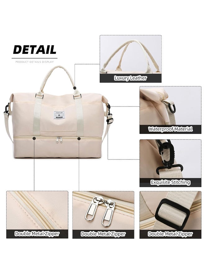 SHABILI Women Nylon Large Capacity Sports Tourist Trolley Bag Shoulder Bag and Crossbody Bag ， Ladies Multi-pocket Tote Bag with Wet and Dry Separation, Suitable Travel, Commuting and Daily use（Beige） - Image 3