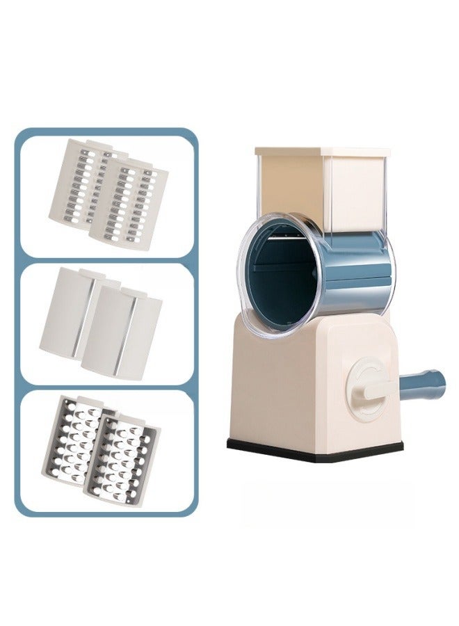 TORNADO Multifunctional Hand-cranked Kitchen Vegetable  Slicer and Grater Household Drum Vegetable Cutter with 2*Slices ,2*Shredded Slices ,2*Grinding Slices - Blue - Image 1