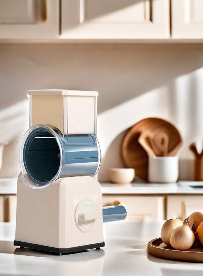 TORNADO Multifunctional Hand-cranked Kitchen Vegetable  Slicer and Grater Household Drum Vegetable Cutter with 2*Slices ,2*Shredded Slices ,2*Grinding Slices - Blue - Image 2