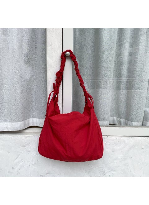 Chic Nylon Cloud Ruched Drawstring Shoulder Bag Red