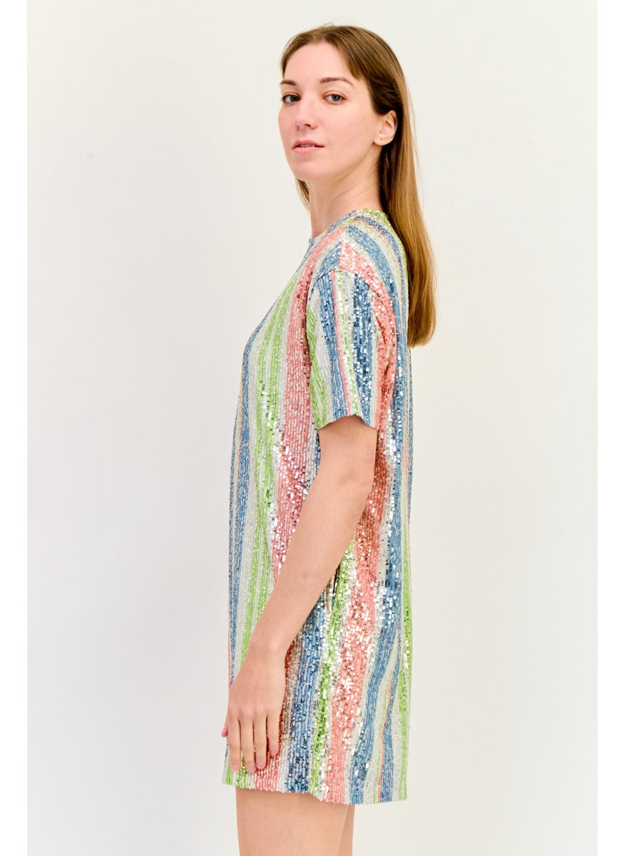 ONLY Women Sequin Detail Mini Dress, Multicolor  - Image 3