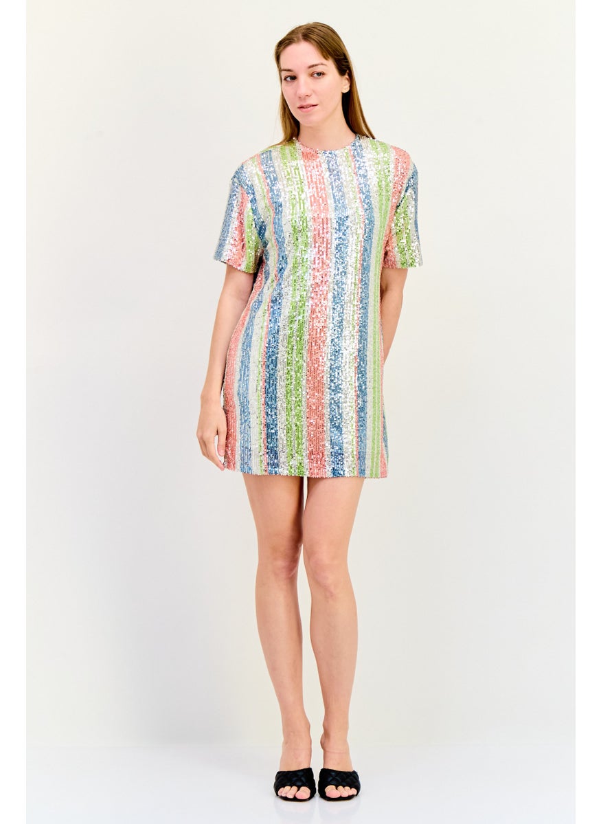 ONLY Women Sequin Detail Mini Dress, Multicolor  - Image 2