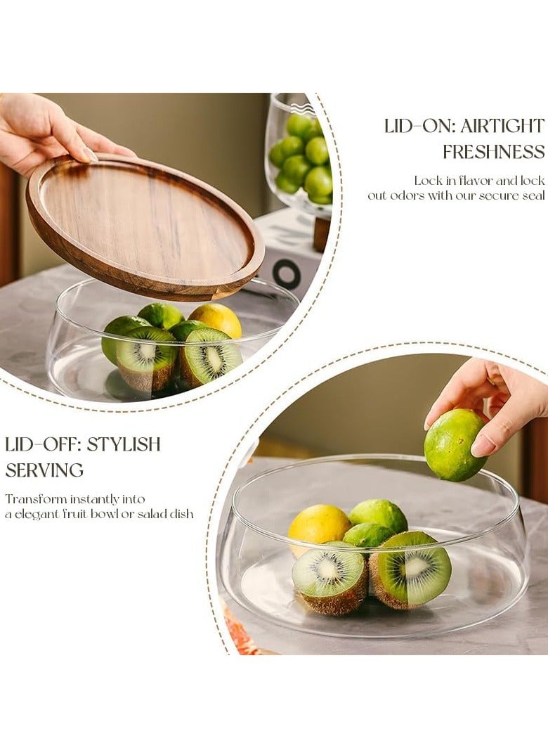general Large Glass Food Storage Jar with Wooden Lid Airtight Glass Bowl for Snacks Nuts Candy Fruits & Salad Decorative Round Kitchen Canister - Image 5
