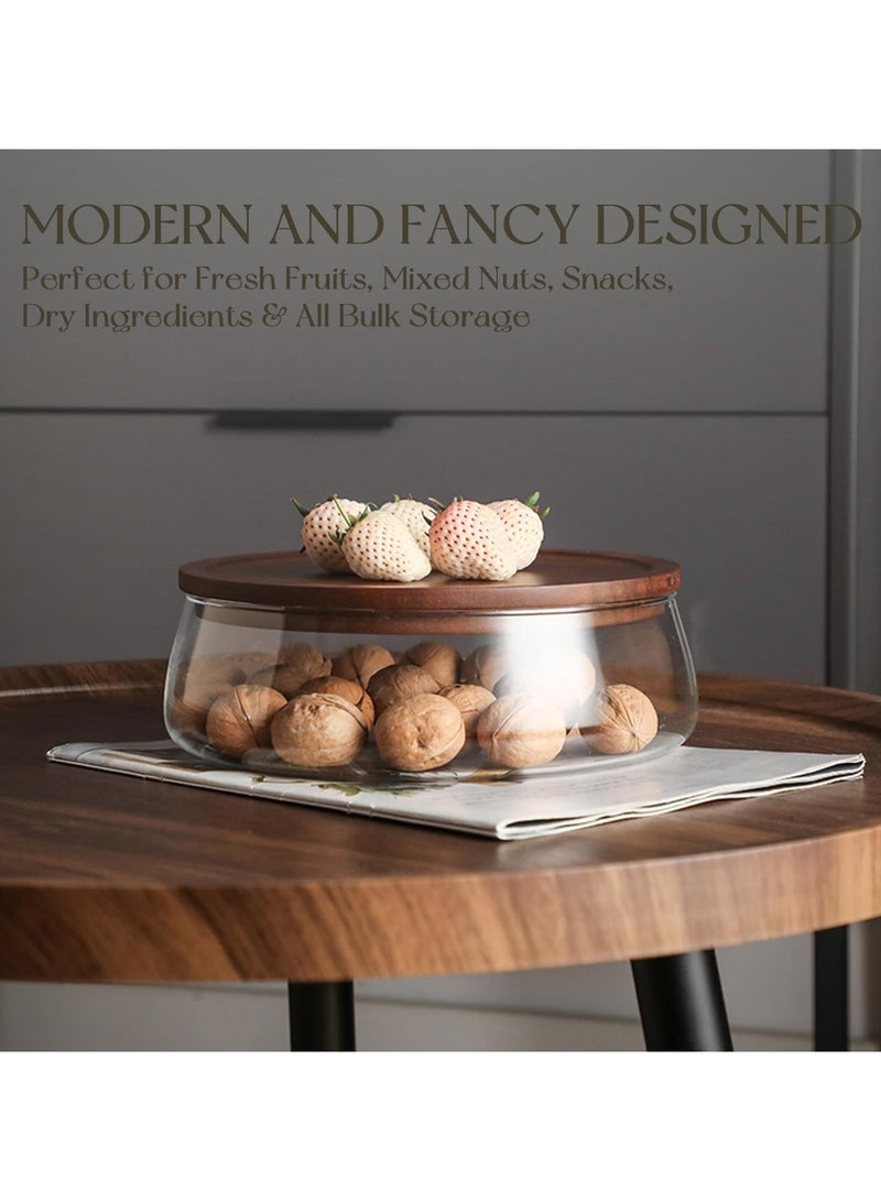 general Large Glass Food Storage Jar with Wooden Lid Airtight Glass Bowl for Snacks Nuts Candy Fruits & Salad Decorative Round Kitchen Canister - Image 4