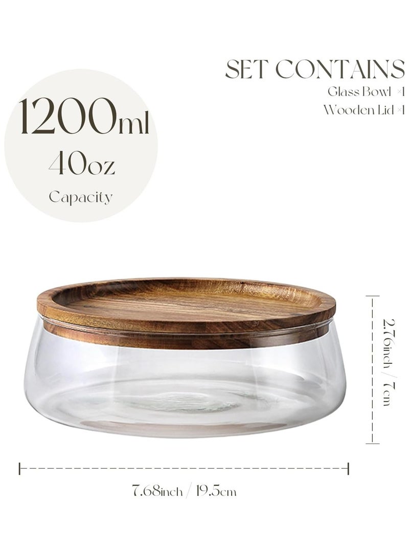 general Large Glass Food Storage Jar with Wooden Lid Airtight Glass Bowl for Snacks Nuts Candy Fruits & Salad Decorative Round Kitchen Canister - Image 3
