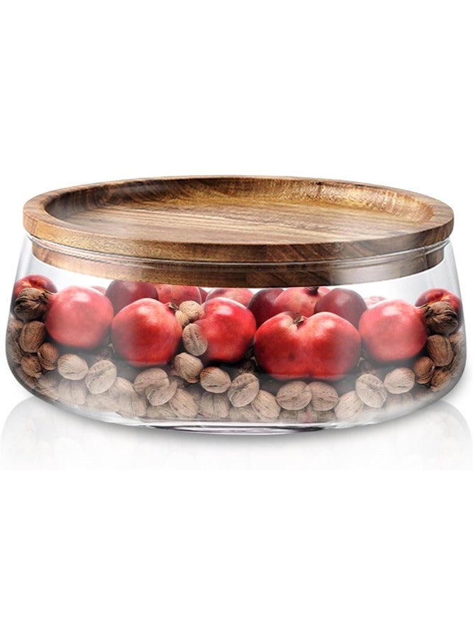 general Large Glass Food Storage Jar with Wooden Lid Airtight Glass Bowl for Snacks Nuts Candy Fruits & Salad Decorative Round Kitchen Canister - Image 1