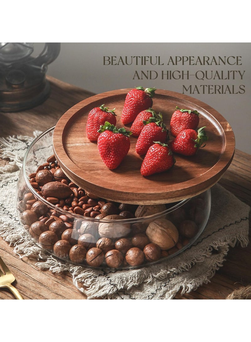 general Large Glass Food Storage Jar with Wooden Lid Airtight Glass Bowl for Snacks Nuts Candy Fruits & Salad Decorative Round Kitchen Canister - Image 2