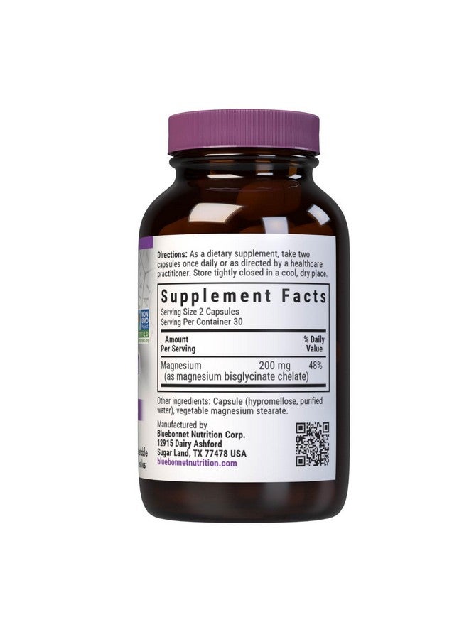 Bluebonnet Nutrition Albion Chelated Magnesium Vegetable Capsule, 200 mg, Stress Relief, Vegan, Non GMO, Gluten Free, Soy Free, Milk Free, Kosher, 60 Vegetable Capsule, 1 Month Supply - Image 1