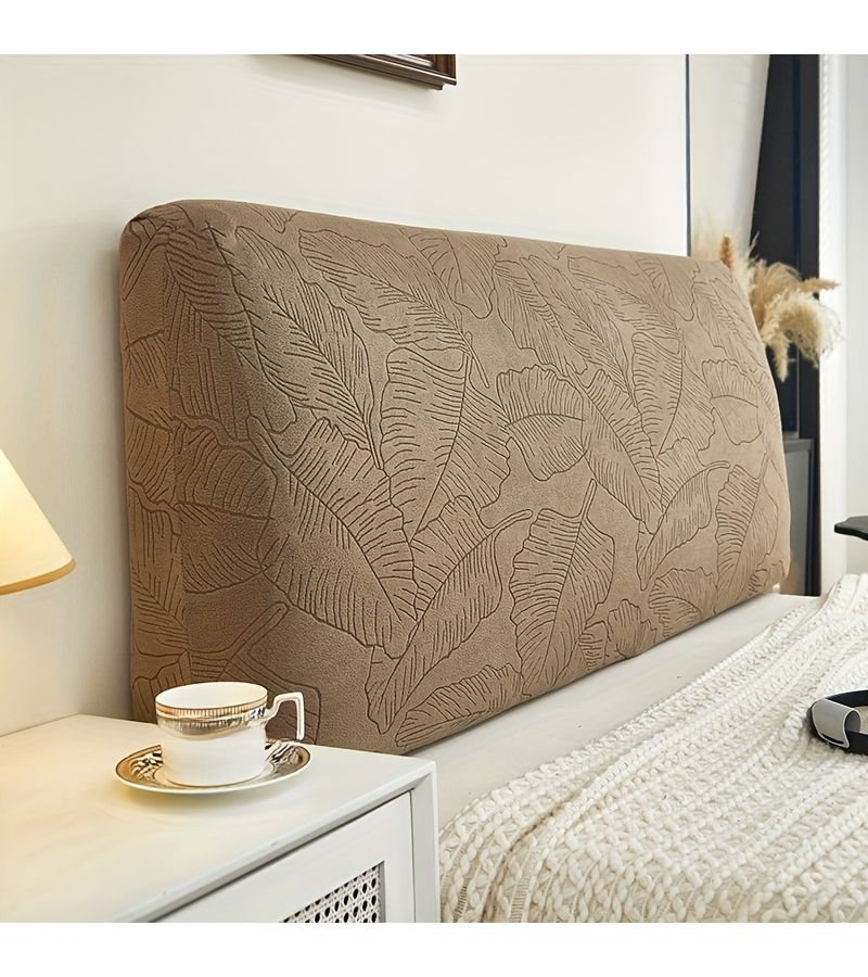 1pc Dj White Jacquard Velvet Solid Color Simple Stretch Headboard Cover All Inclusive Headboard Slipcover Bedroom Furniture Protector Home Decor 180cm Length - Image 1